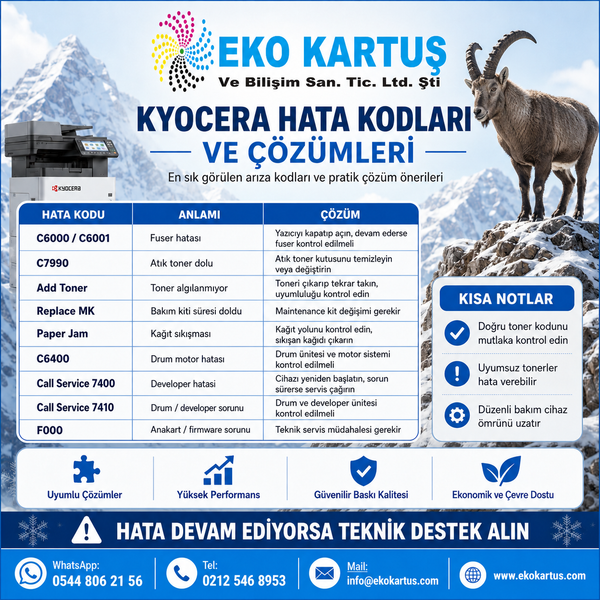Kyocera Hata Kodları ve Çözümleri (Güncel Rehber)