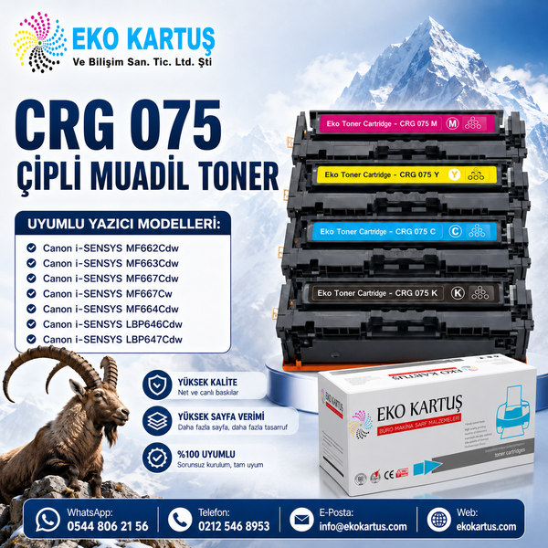 Canon i-SENSYS MF662Cdw Compatible New Imported Toner CHIPLESS CRG-075 SET 4 COLORS