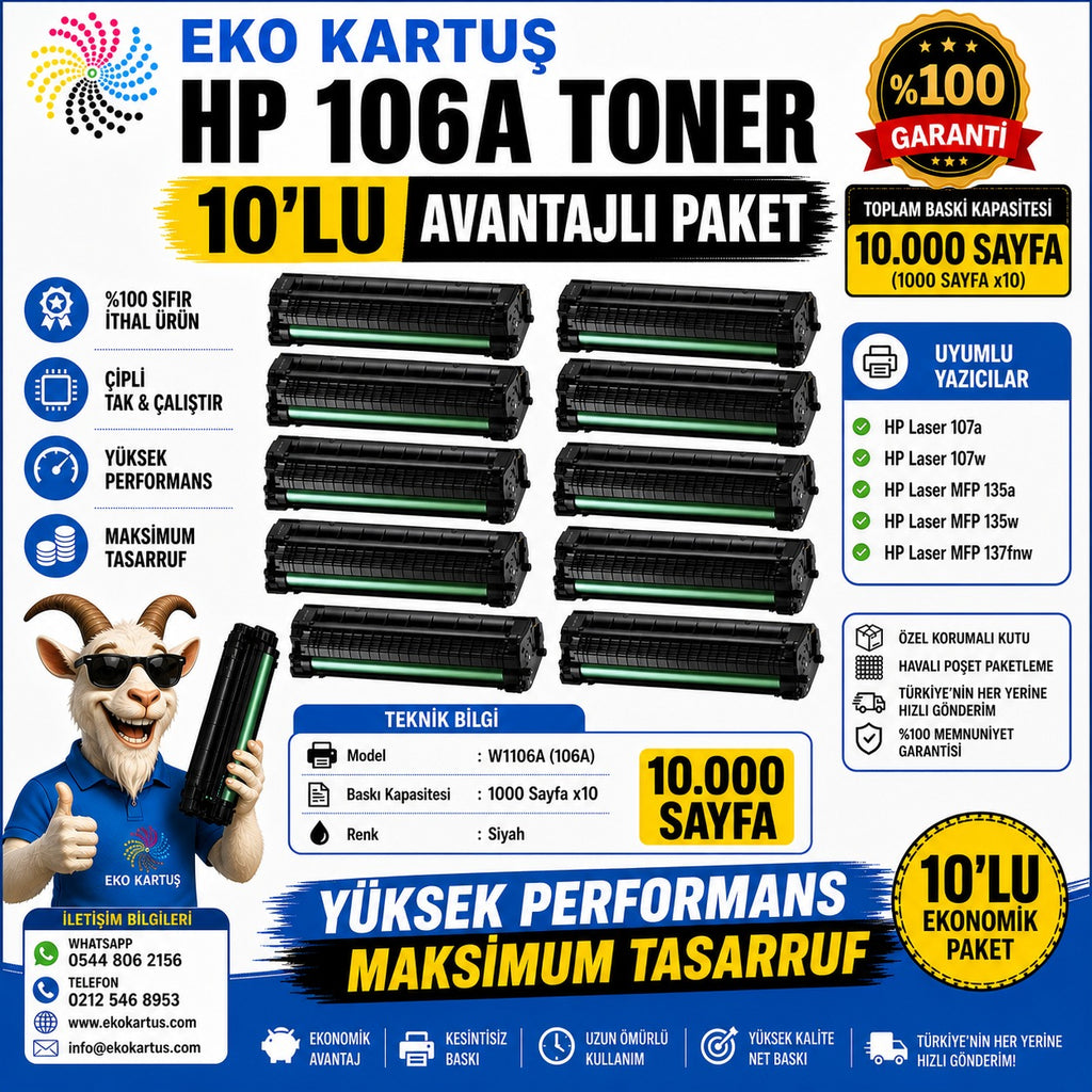 Hp Laser 107 10’lu VANTAJLI ÇİPLİ 106A Muadil Toneri