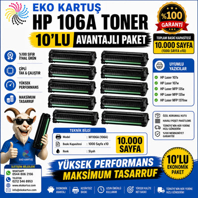 Hp Laser 107a Hp Laser MFP 135wg 10’lu AVANTAJLI ÇİPLİ 106A Muadil Toneri’lu AVANTAJLI ÇİPLİ 106A Muadil Toneri