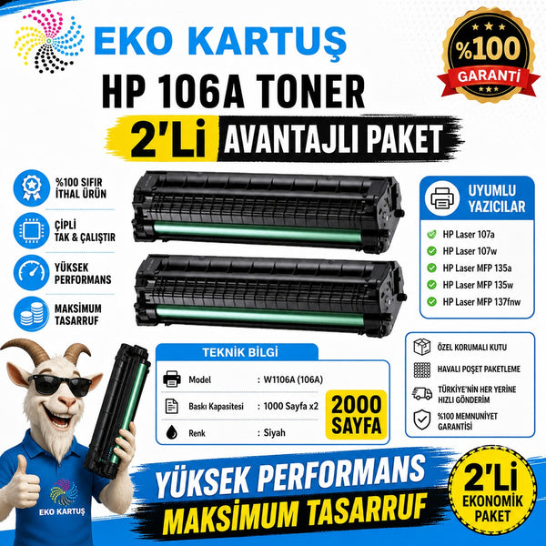 Hp Laser 107 2’Lİ AVANTAJLI ÇİPLİ106A Muadil Toneri