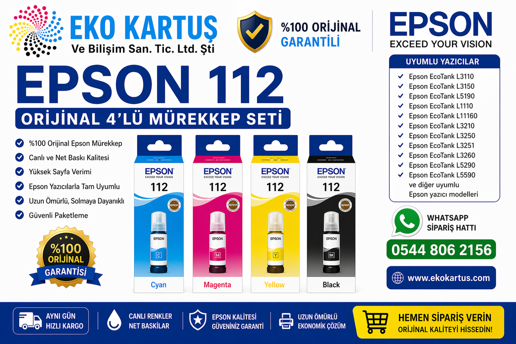 EPSON L6460 Ecotank 112 SET 4 RENK ORİJİNAL MÜREKKEP