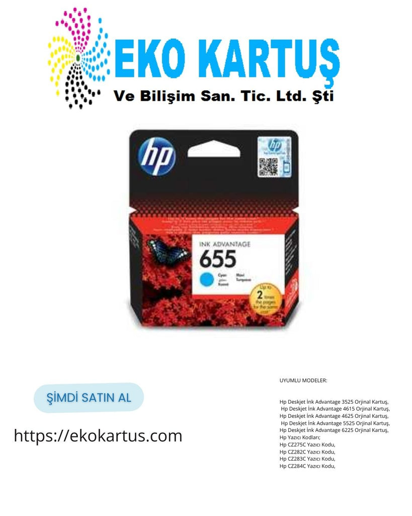 HP 655 CZ110AE  CYAN (Mavi) Orijinal Kartuş
