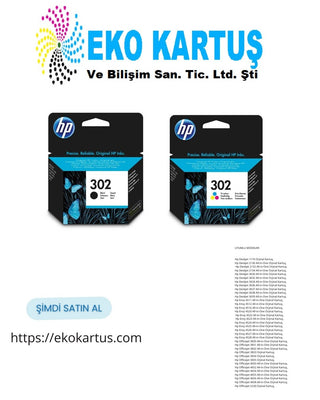 HP 302 F6U66AE BLACK - HP 302 F6U65AE Renkli Orijinal Kartuş  2'Lİ PAKET