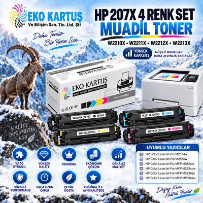 HP 207X W221XA-W2213X 4 Renk Muadil Toner Seti M255nw / M282nw / M283cdw