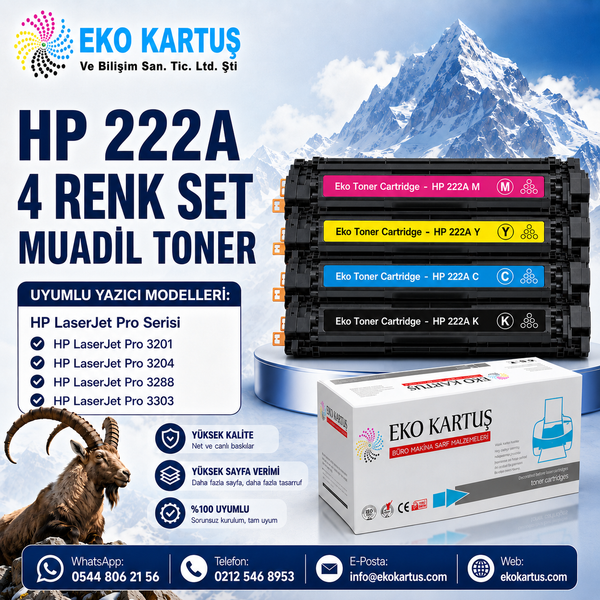 LaserJet Pro 3208  W2220A (222A) MUADİL TONER  4 RENK SET ÇİPLİ