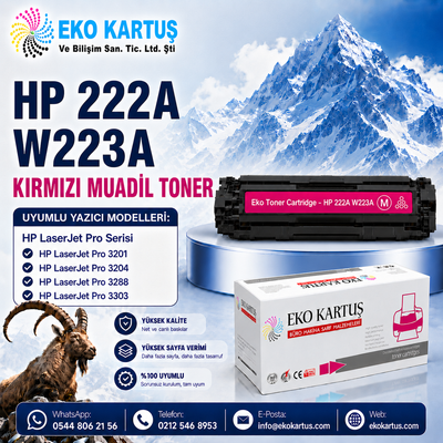 HP W2223A (222A) MAGENTA MUADİL TONER 3201/3288/3204/3303/ 3203/3208/3388  ÇİPLİ