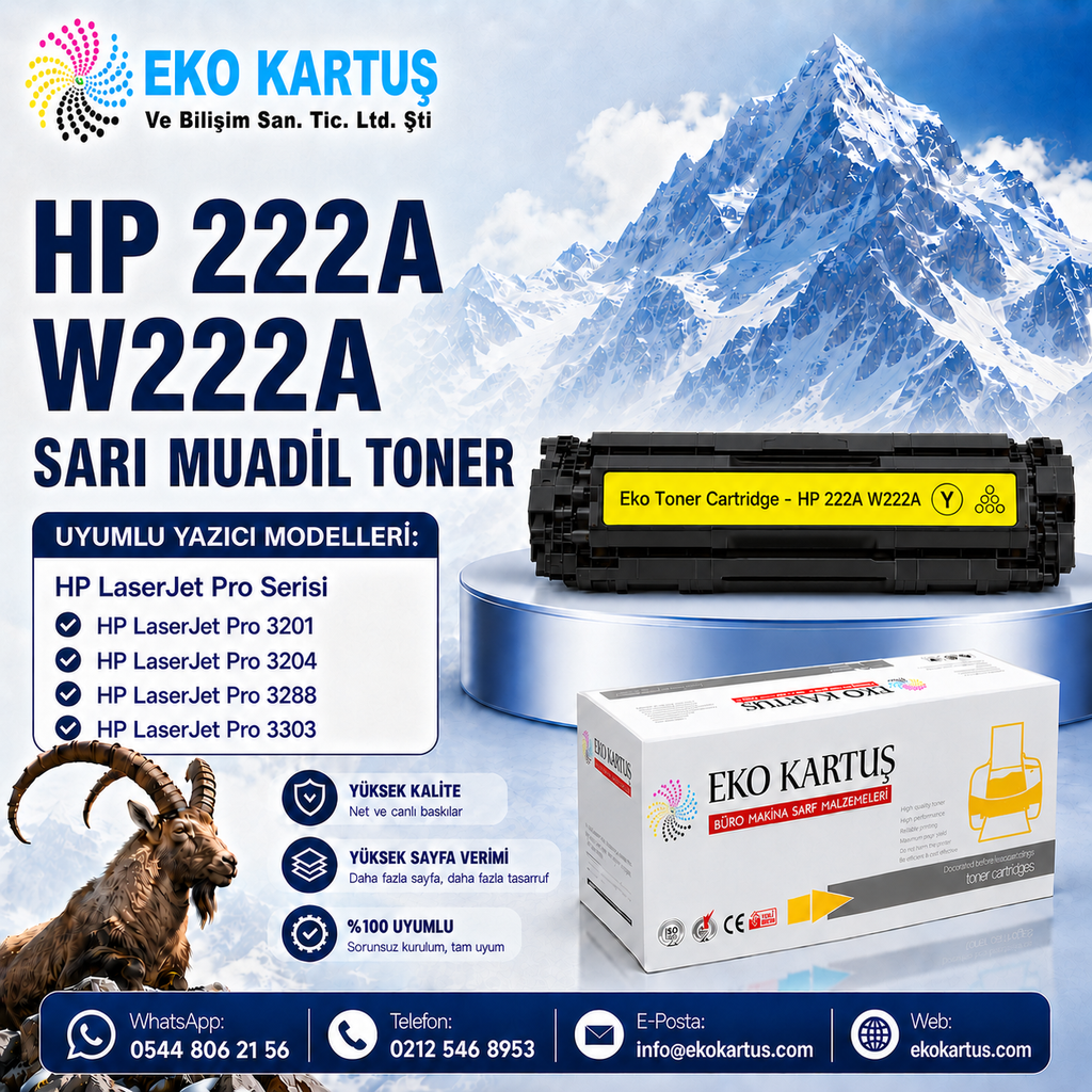 HP W2222A (222A) YELLOW MUADİL TONER 3201/3288/3204/3303/ 3203/3208/3388  ÇİPLİ