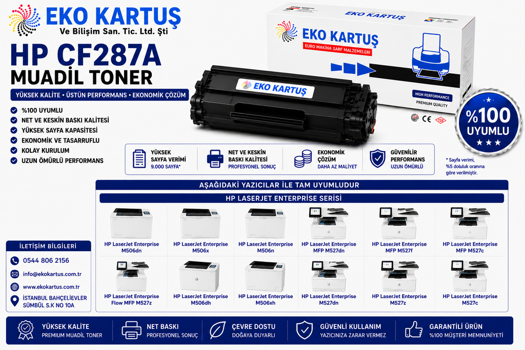 Hp LaserJet Enterprise M506dh Uyumlu Sıfır İthal Toneri 87A (CF287A)