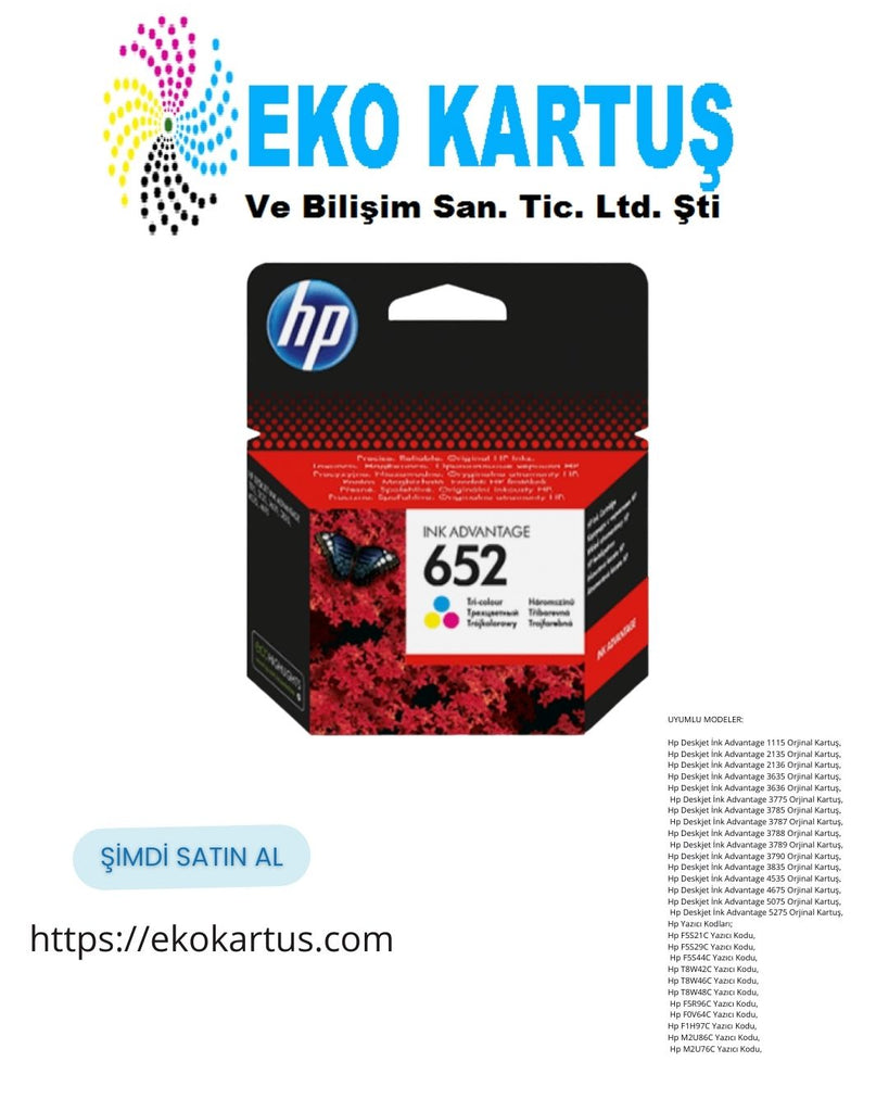 HP 652  F6V24AE Renkli   Orijinal Kartuş