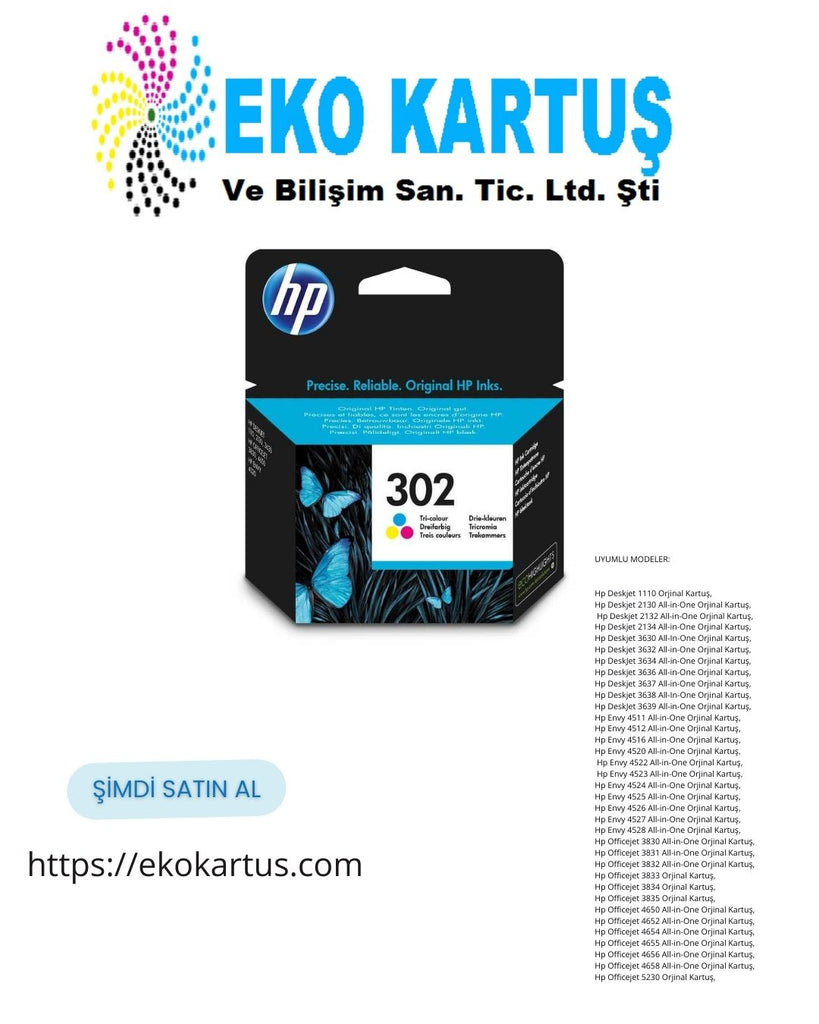 HP 302 F6U65AE Renkli Orijinal Kartuş