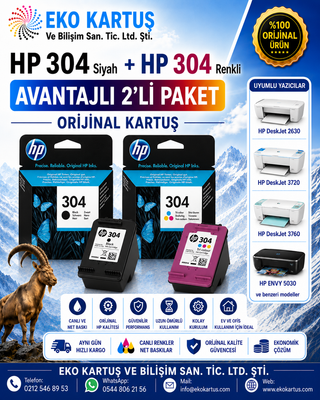 HP DeskJet 3731 HP 304 RENKLİ VE SİYAH 2'Lİ PAKET