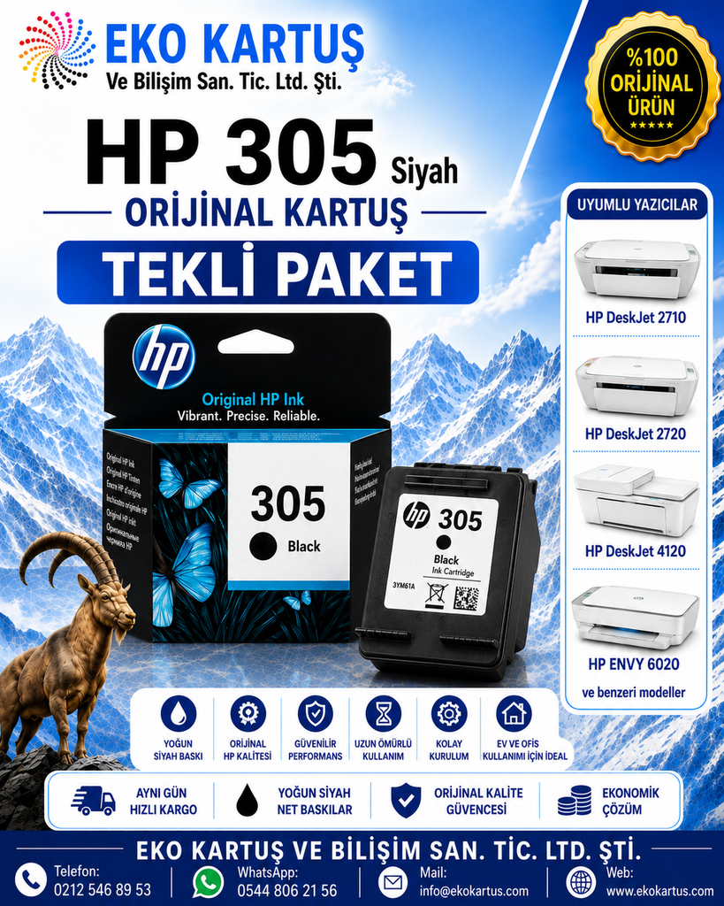 HP 305 SİYAH ORİJİNAL KARTUŞ 3YM61AE