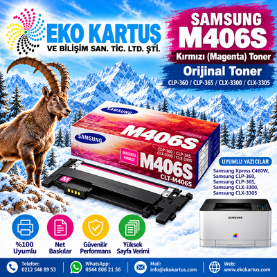 SAMSUNG CLT-M406S Magenta / Kırmızı Orijinal TonerCLP-360/  CLP-365/ CLX-3300/  CLX-3305/