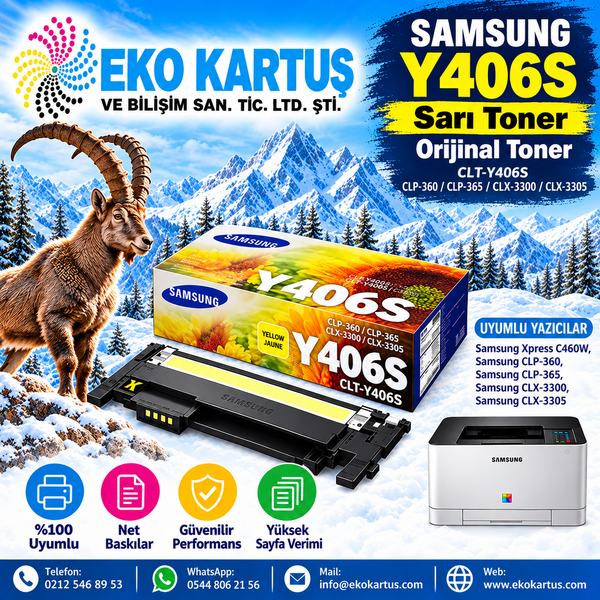 SAMSUNG CLT-Y406S Sarı Orijinal Toner CLP-360/  CLP-365/ CLX-3300/  CLX-3305/