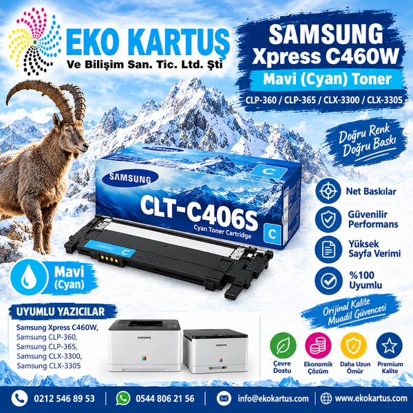 SAMSUNG CLT-M406S Magenta / Kırmızı Orijinal TonerCLP-360/  CLP-365/ CLX-3300/  CLX-3305/