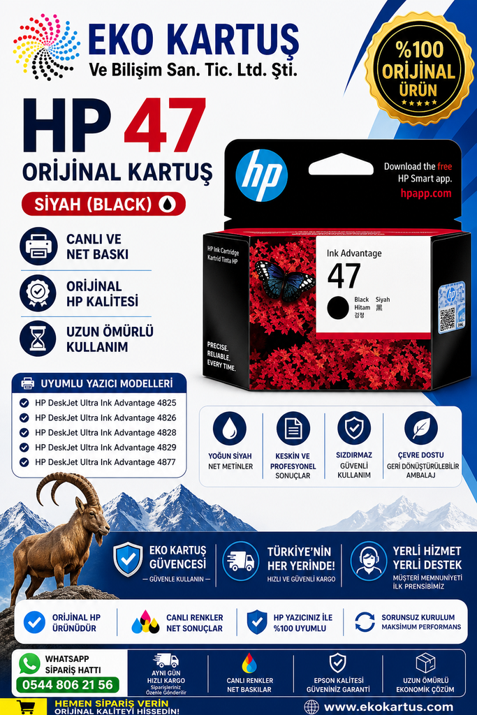 HP 47 (6ZD21AE) SİYAH ORİJİNAL KARTUŞ