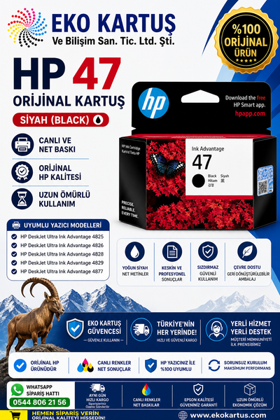 HP 47 (6ZD21AE) SİYAH ORİJİNAL KARTUŞ