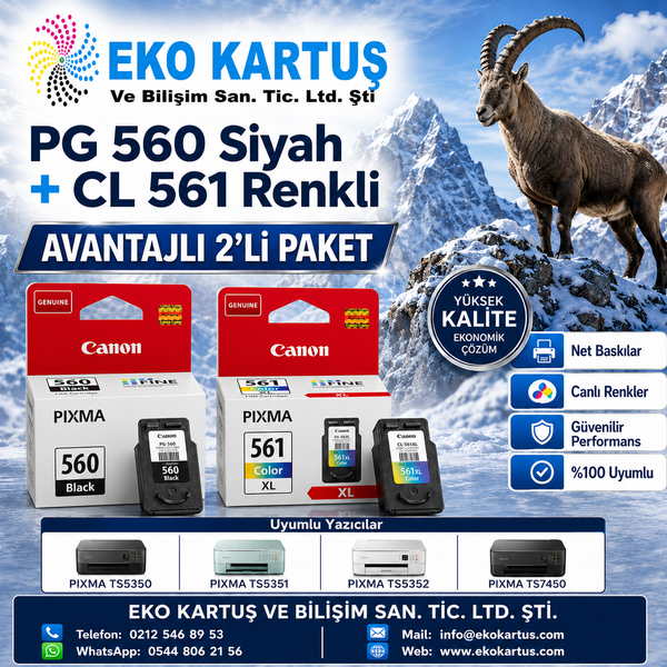 Canon PIXMA TS5300 CL 561 RENKLİ VE 560 SİYAH 2'Lİ PAKET