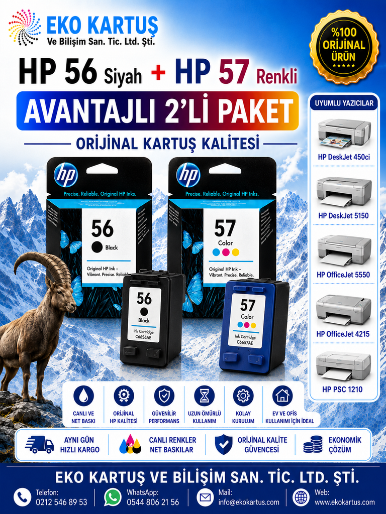 HP DeskJet 450ci   HP 57 RENKLİ VE 56 SİYAH 2'Lİ PAKET