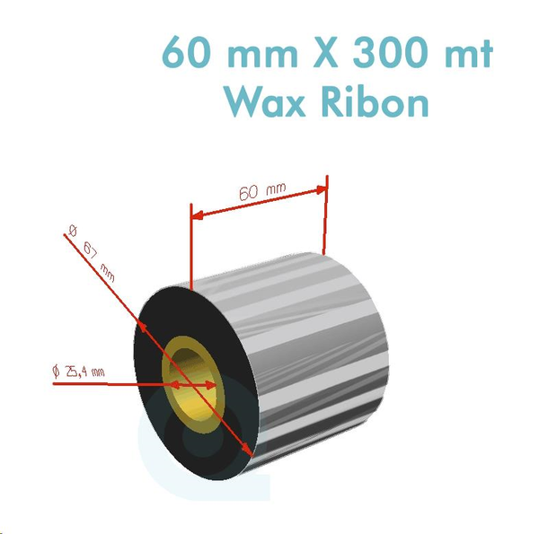 Ribbon WX-10FBK (Standart Wax)  60mm x 300m 1 inç Outside