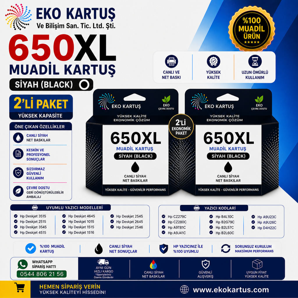 HP 650X    SİYAH 2Lİ PAKET MUADİL Kartuş