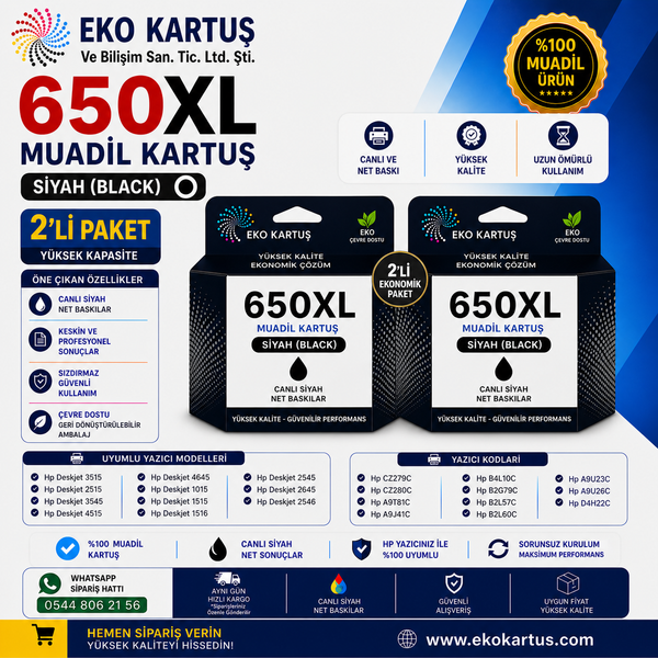 HP 650X    SİYAH 2Lİ PAKET MUADİL Kartuş