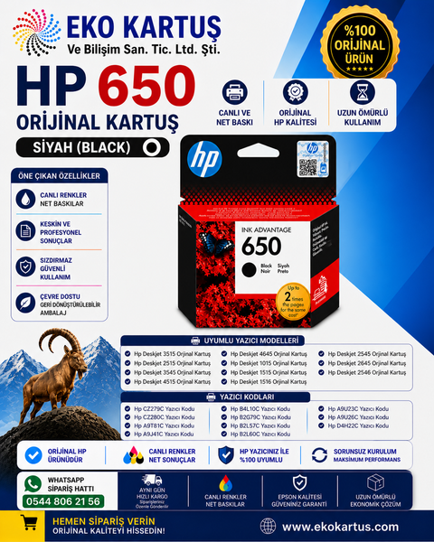 HP 650 BLACK Orijinal Kartuş CZ101AE