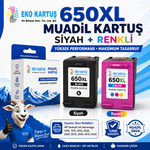 HP 650 CZ101AE BLACK - HP 650 CZ102AE Renkli  MUADİL Kartuş   2'Lİ PAKET