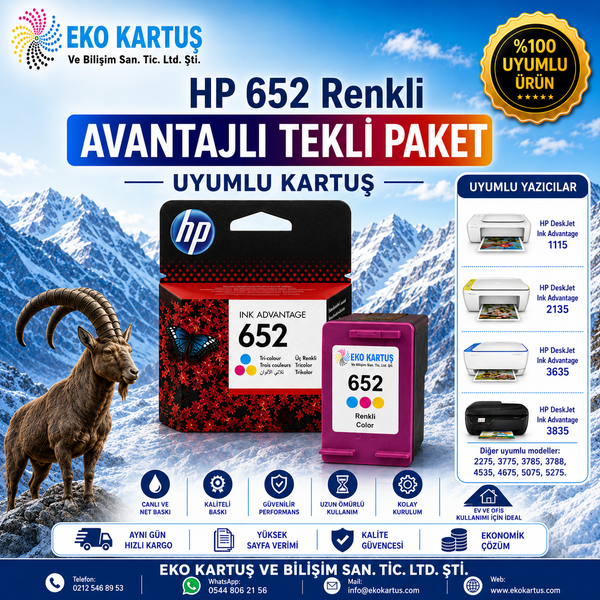 HP 652 RENKLİ  ORİJİNAL KARTUŞ  (F6V24AE)