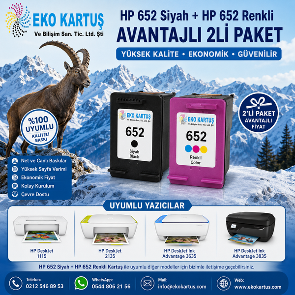 HP DeskJet Ink Advantage 1115 HP 652 RENKLİ VE SİYAH 2'Lİ PAKET