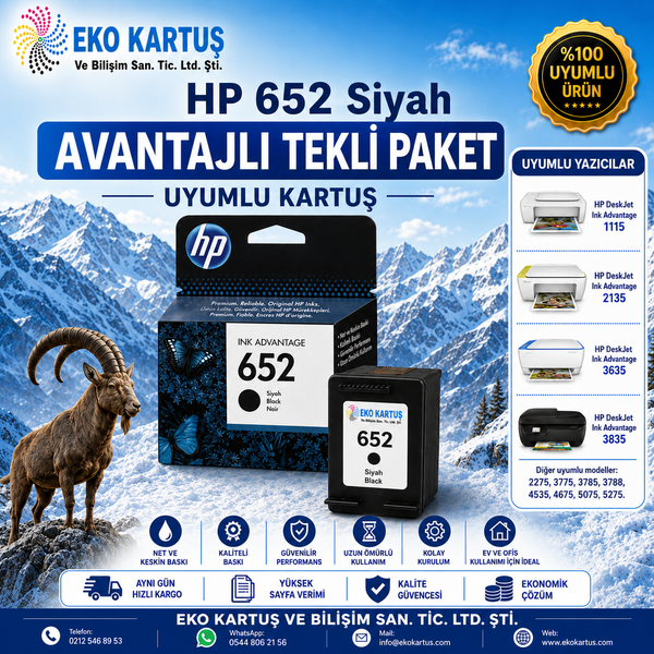 HP 652  SİYAH ORİJİNAL KARTUŞ (F6V25AE)