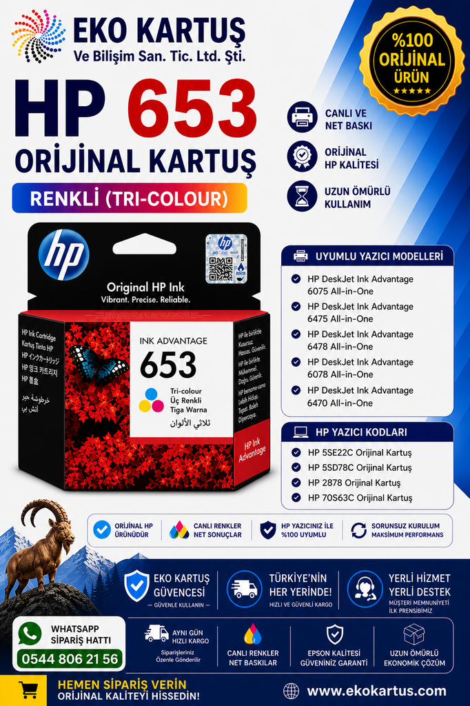 HP 653 - 3YM74AE Renkli Orijinal Kartuş