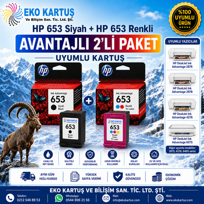 HP DeskJet Ink Advantage 2875  HP 652 RENKLİ VE SİYAH 2'Lİ PAKET