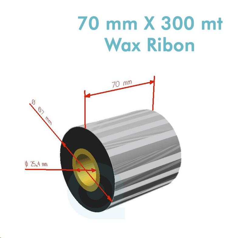 WX-10FBK Standart Wax Ribbon 70mm x 300m 1 inç Outside