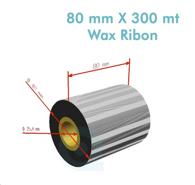 Ribbon  WX-10FBK (Standart Wax)  80mm x 300m 1 inç Outside