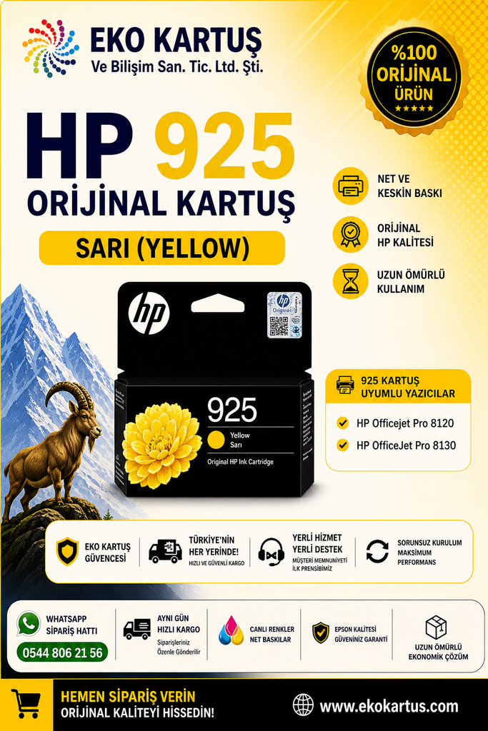 HP 925 YELLOW ORİJİNAL KARTUŞ