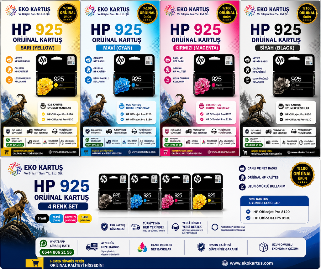 HP 925 ORİJİNAL KARTUŞ 4 RENK SET