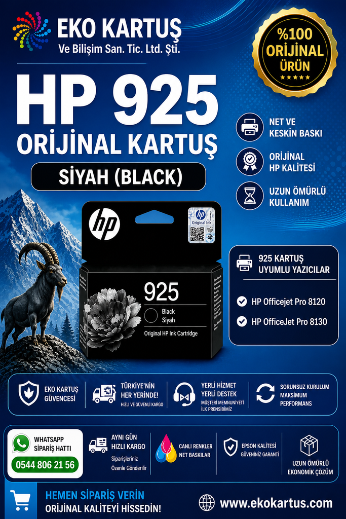 HP 925 BLACK  ORİJİNAL KARTUŞ
