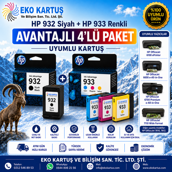 HP OfficeJet 6100   HP 932 RENKLİ VE SİYAH 2'Lİ PAKET