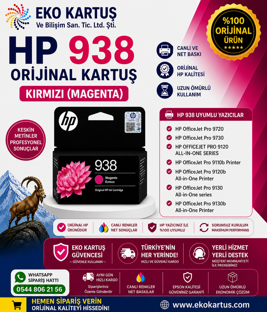 HP 938 4S6X6PE MAGENTA Orijinal Kartuş