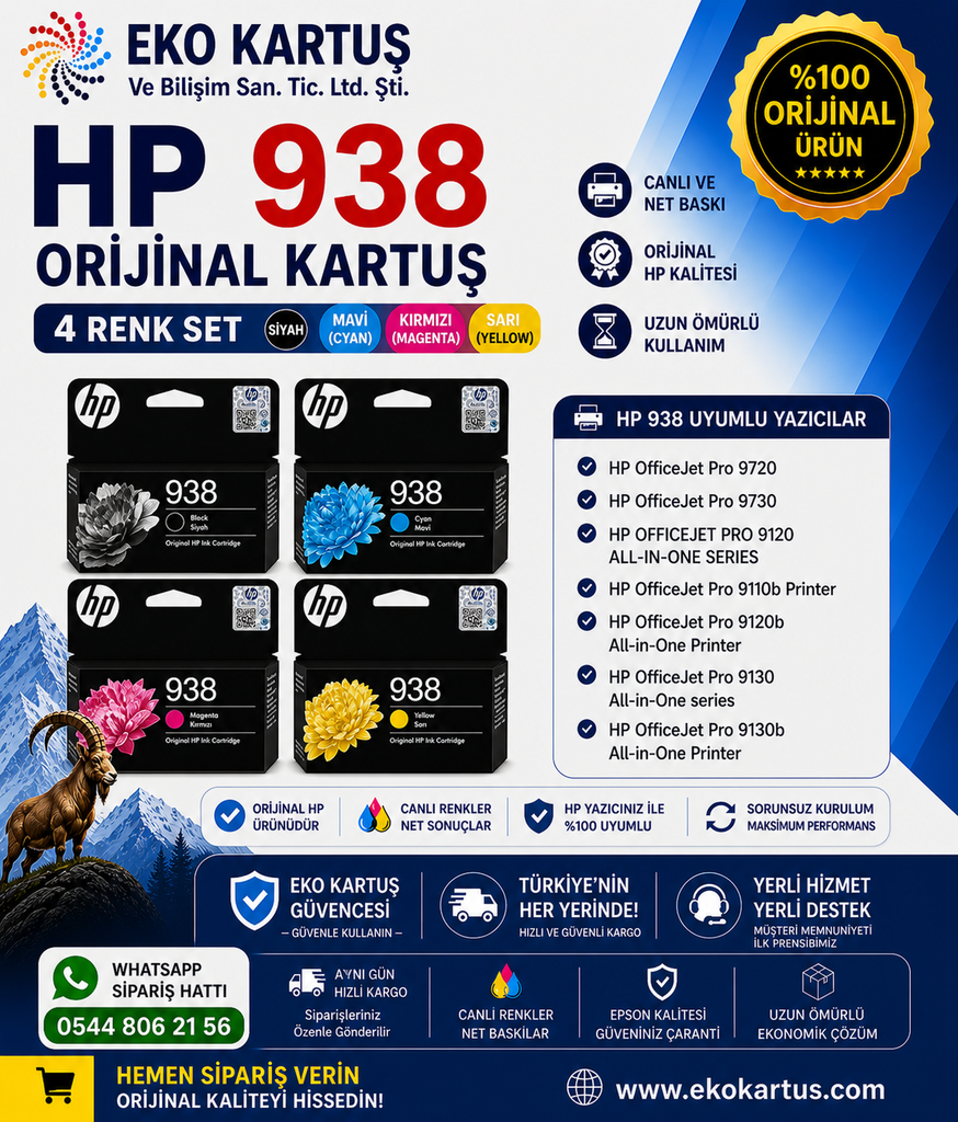 HP OfficeJet Pro 9720 SET 938 4-RENK KARTUŞ