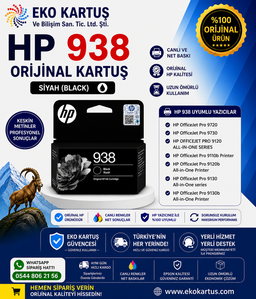 HP 938 4S6X8PE black Orijinal Kartuş