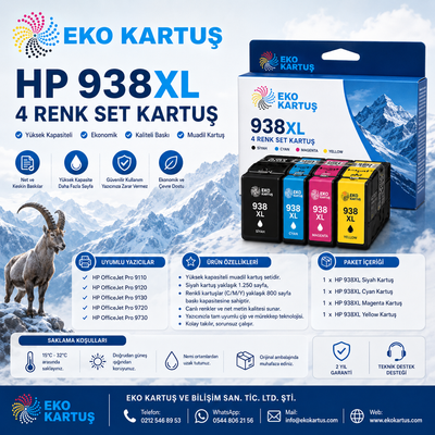 Hp 938xl  SET 4 RENKkartuş  muadil yüksek kapasite pro 9720/9730/9110b/9120b9130