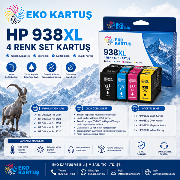 Hp 938xl  CYAN (MAVİ) muadil yüksek kapasite  kartuş