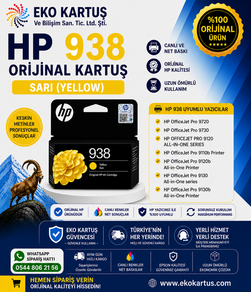 HP 938 4S6X7PE YELLOW Orijinal Kartuş