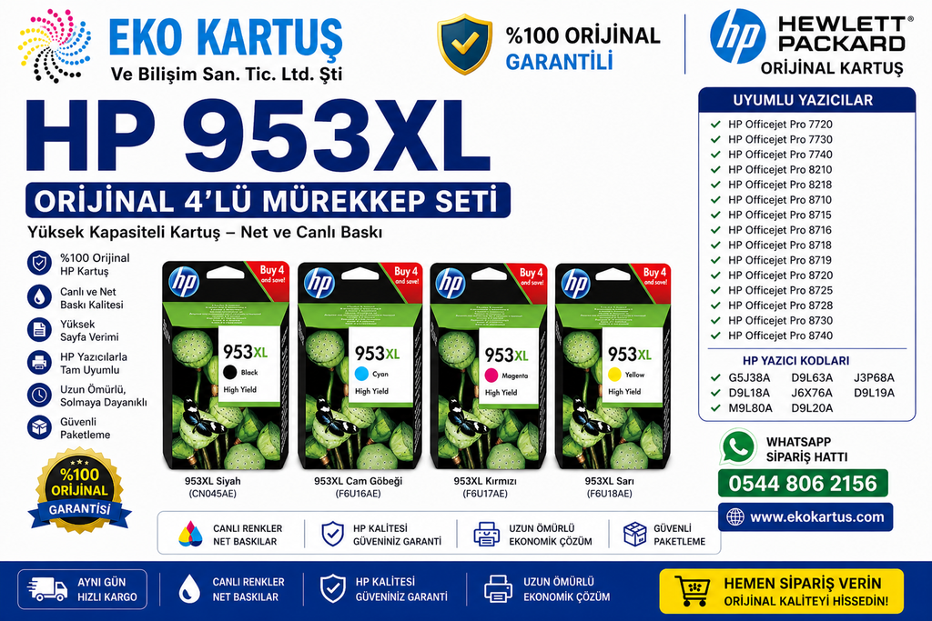 Hp J3P68A Yazıcı Kodu Orjinal Kartuş Takım 4 Renk 953xl