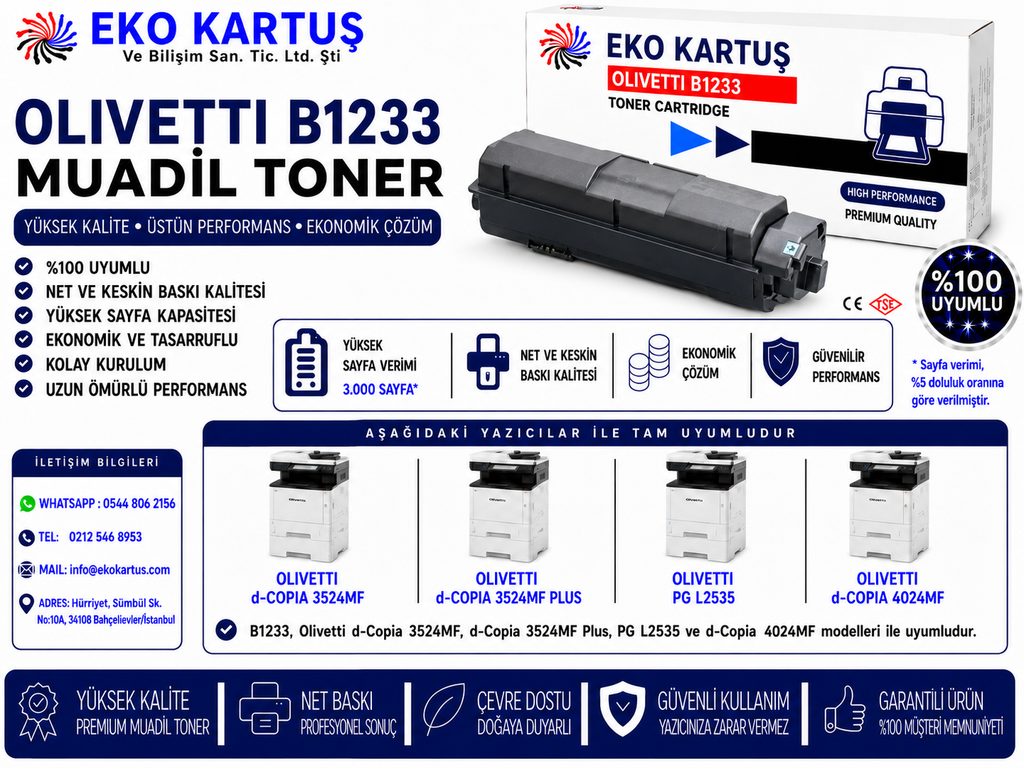 OLIVETTI B1237 SİYAH MUADİL TONER  P 2226- P 2226,