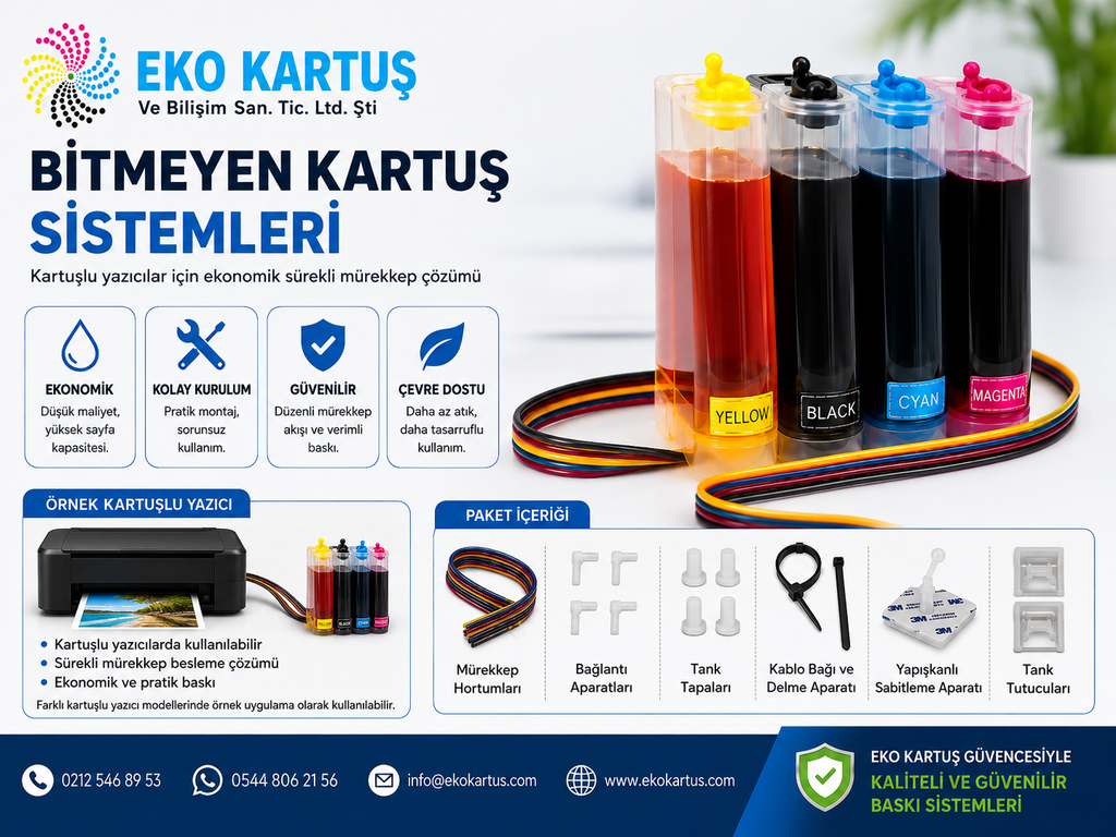 Bitmeyen Kartuş TANKI   HP-CANON- EPSON UYUMLU  (Dolu)