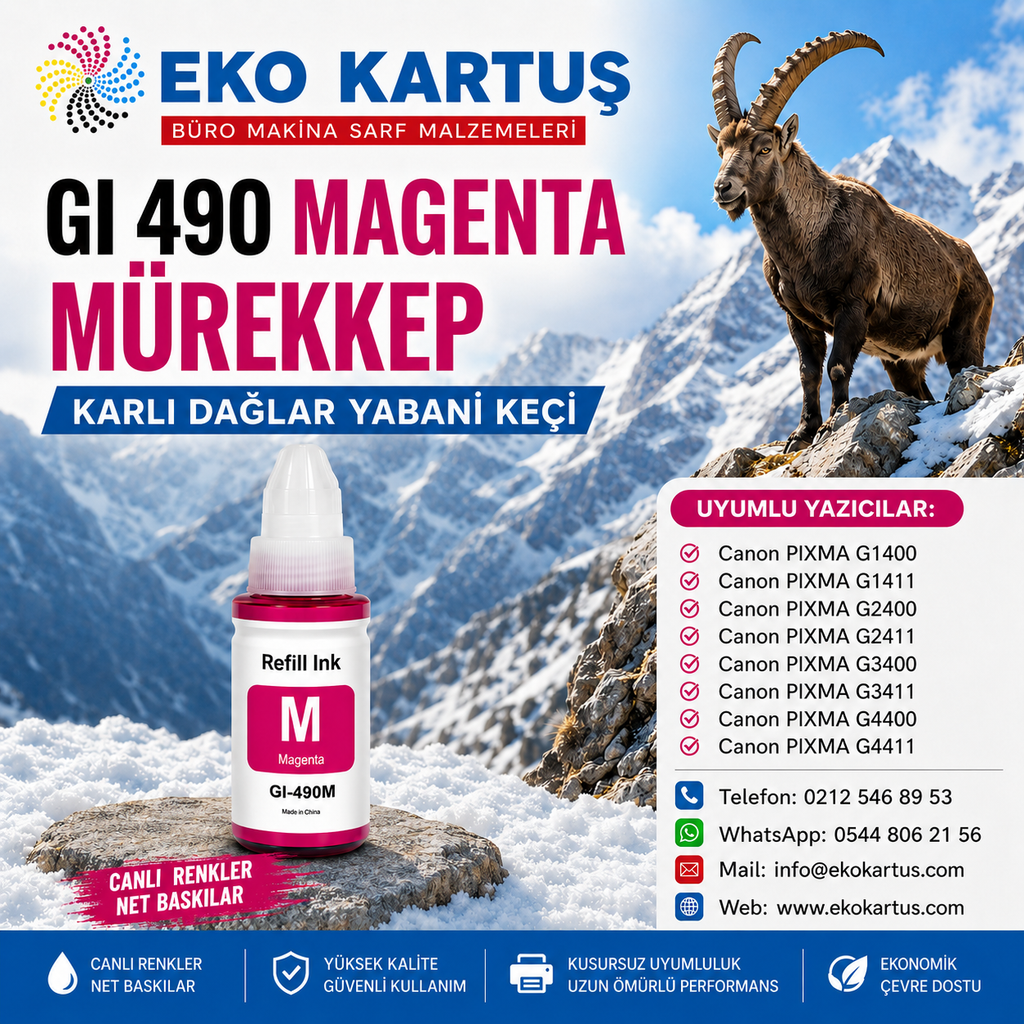 CANON GI-490 KIRMIZI MUADİL MÜREKKEP GI490
